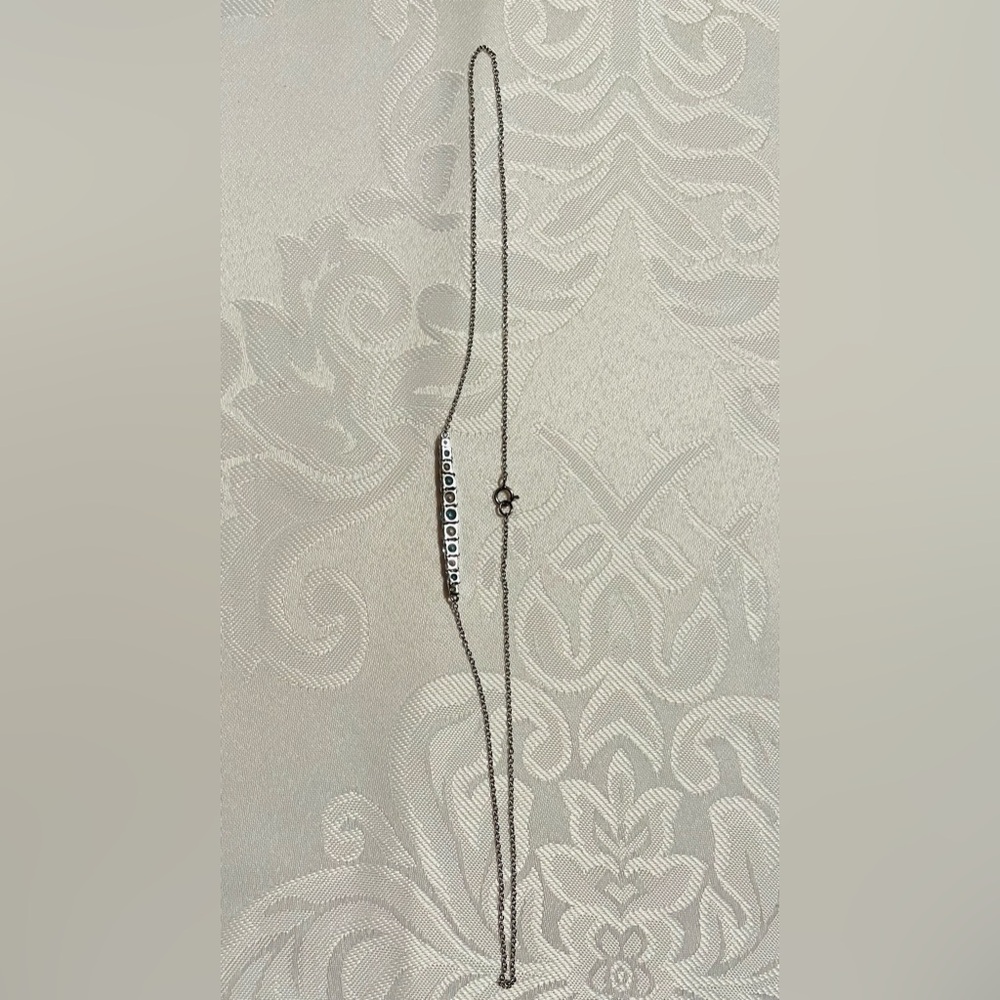 Dainty 925 Silver Minimalist Curved Blue and White Cube Stones 18” Necklace GUC - Picture 5 of 6